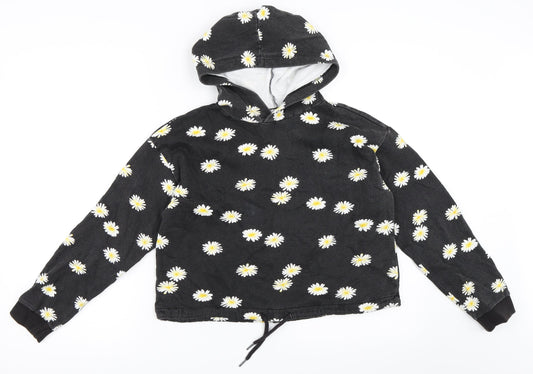 H&M Girls Grey Floral  Pullover Hoodie Size 12-13 Years