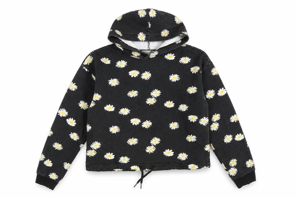 H&M Girls Grey Floral  Pullover Hoodie Size 12-13 Years