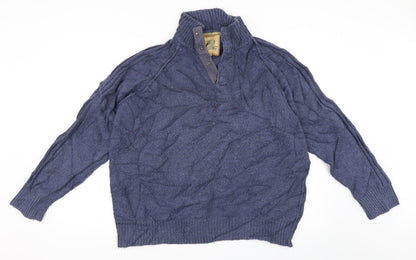 Front view of Marks & Spencer men’s blue henley jumper, size XL