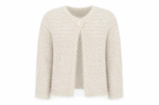 Front view of Damart women’s beige cardigan jumper, size M