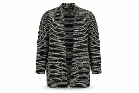 Front view of Miss Selfridge women’s black cardigan jumper, size UK 12