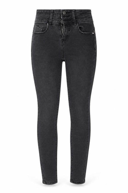 Front view of denim co women’s grey skinny jeans, size UK 6, 28-inch leg