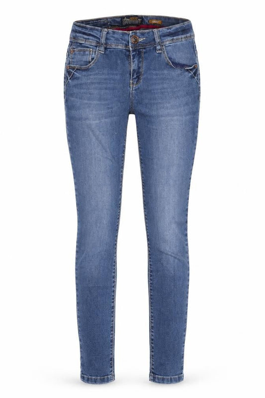 Front view of house of denim women’s blue skinny jeans, size UK 26, in, 23-inch leg - zip ankles