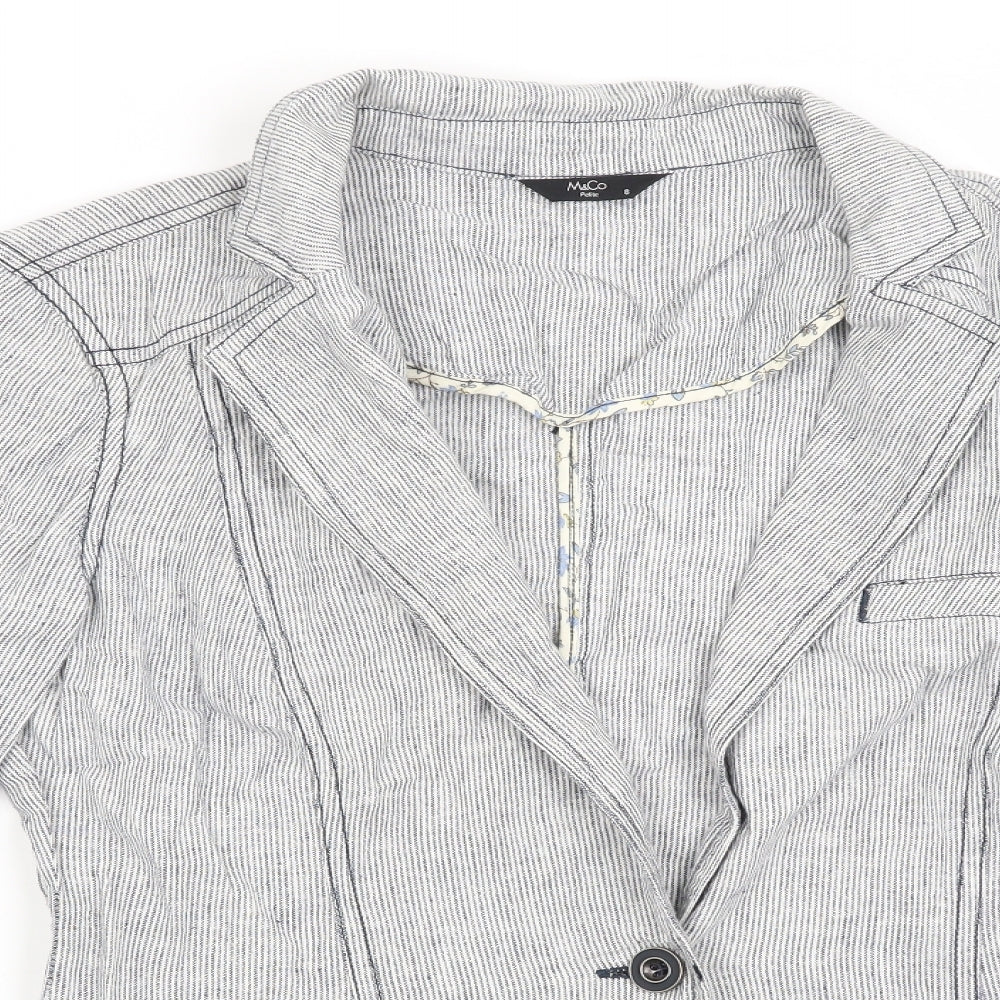 M&Co Womens Grey Striped  Jacket Coat Size 8