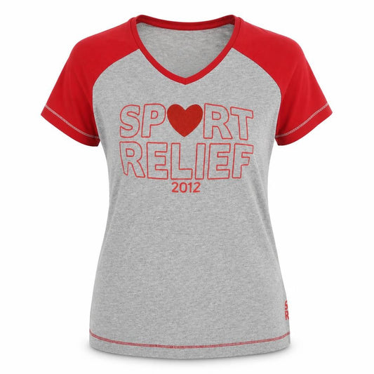 Front view of Sport Relief women’s grey geometric jersey basic t-shirt, size UK 10, - sport relief 2012