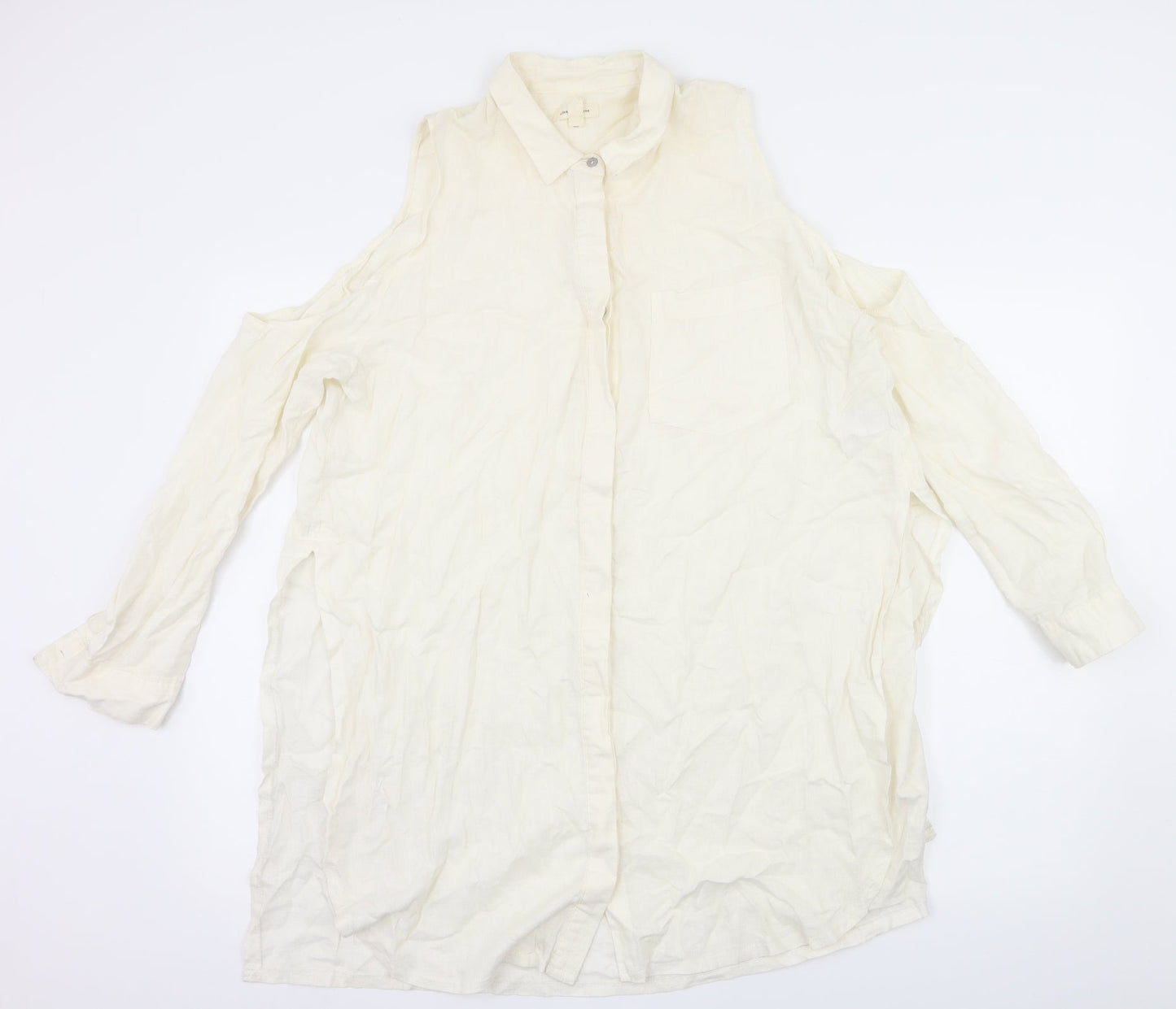 Silence + Noise Womens Ivory   Basic Button-Up Size L  - Cut Out Shoulder