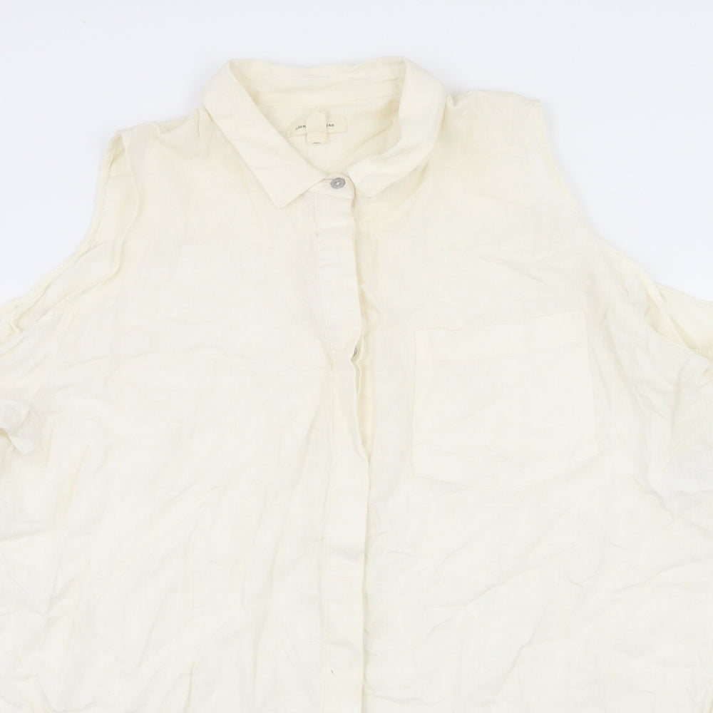 Silence + Noise Womens Ivory   Basic Button-Up Size L  - Cut Out Shoulder