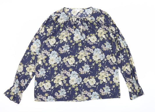 H&M Womens Blue Floral  Basic Blouse Size 12