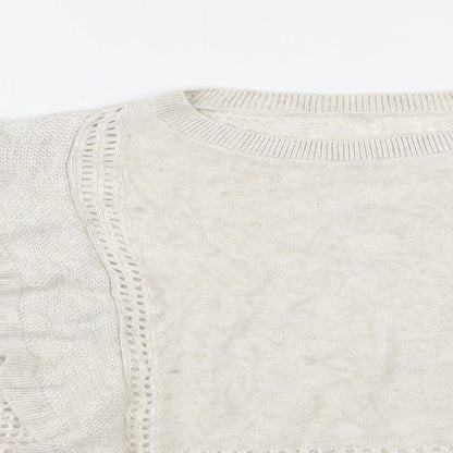 Close-up detail of Marks & Spencer women’s beige knit jumper, size UK 12, - open knit