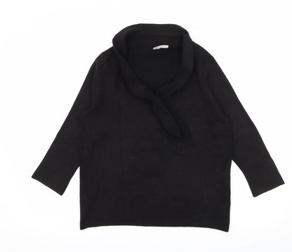 Front view of BHS women’s black knit jumper, size UK 14, - tie detail