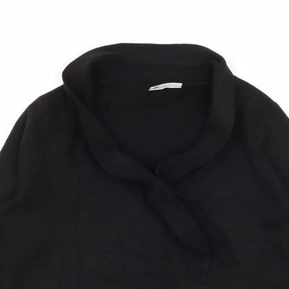Close-up detail of BHS women’s black knit jumper, size UK 14, - tie detail