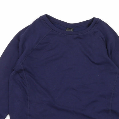 Close-up detail of Iris Lilly women’s blue jersey basic t-shirt, size UK 10