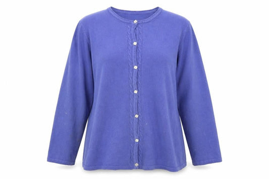 Front view of Bonmarché women’s purple cardigan jumper, size XL