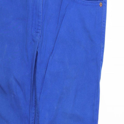 Close-up detail of 1932 women’s blue straight jeans, size UK 12, 28-inch leg