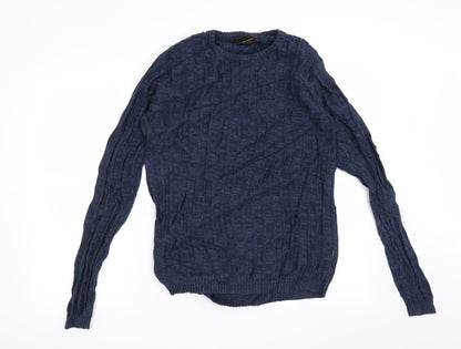 Front view of Tailored Originals men’s blue jumper, size M