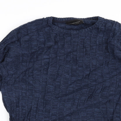 Close-up detail of Tailored Originals men’s blue jumper, size M