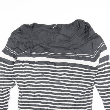 Close-up detail of Next women’s grey striped jumper, size UK 8