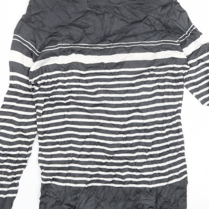 Brand and care label for Next women’s grey striped jumper, size UK 8
