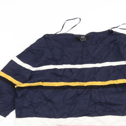 Close-up detail of F&F women’s blue striped jumper, size UK 8