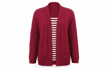 Front view of Julipa women’s red striped jumper, size UK 12