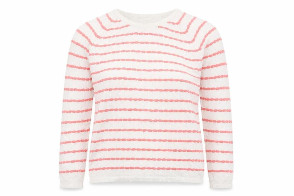 Soon Womens White Striped  Pullover Jumper Size 14