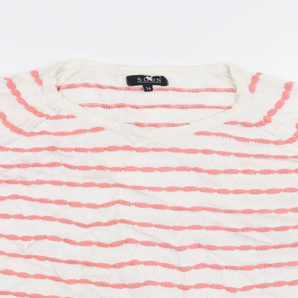 Soon Womens White Striped  Pullover Jumper Size 14