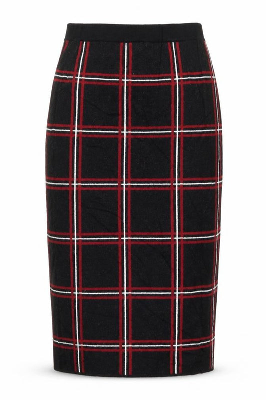 Front view of Tahari women’s black check straight & pencil skirt, size XS