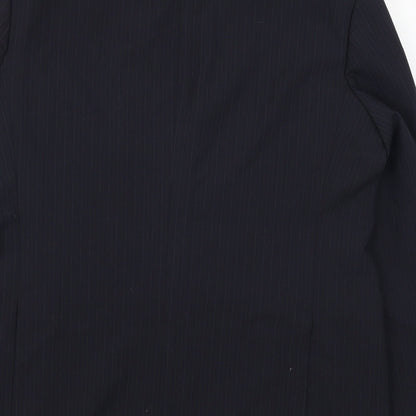 Brand and care label for Preworn men’s blue striped jacket suit jacket, size 44