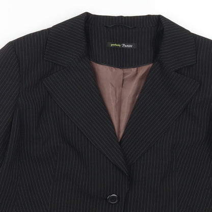 Close-up detail of George women’s black striped jacket suit jacket, size UK 14