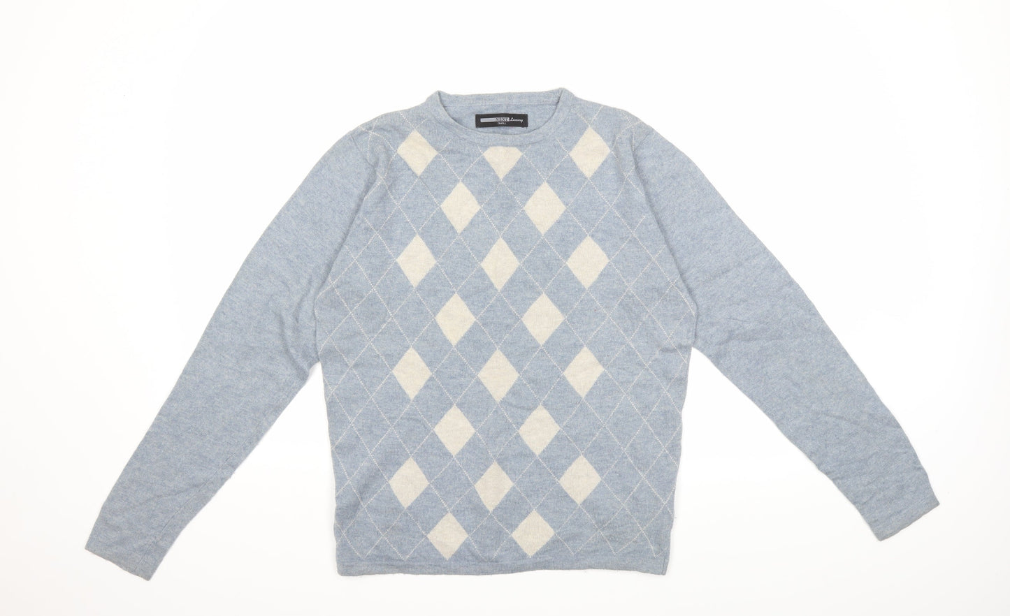 NEXT Mens Blue Check Knit Pullover Jumper Size S