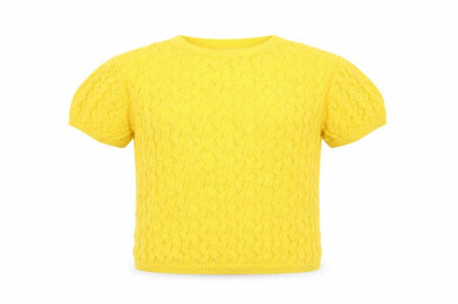 Front view of Mango girls’ yellow knit jumper, size 9-10, years