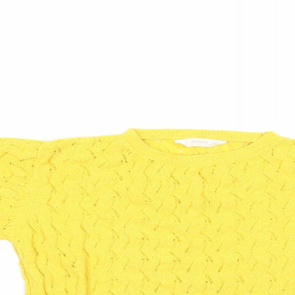 Close-up detail of Mango girls’ yellow knit jumper, size 9-10, years