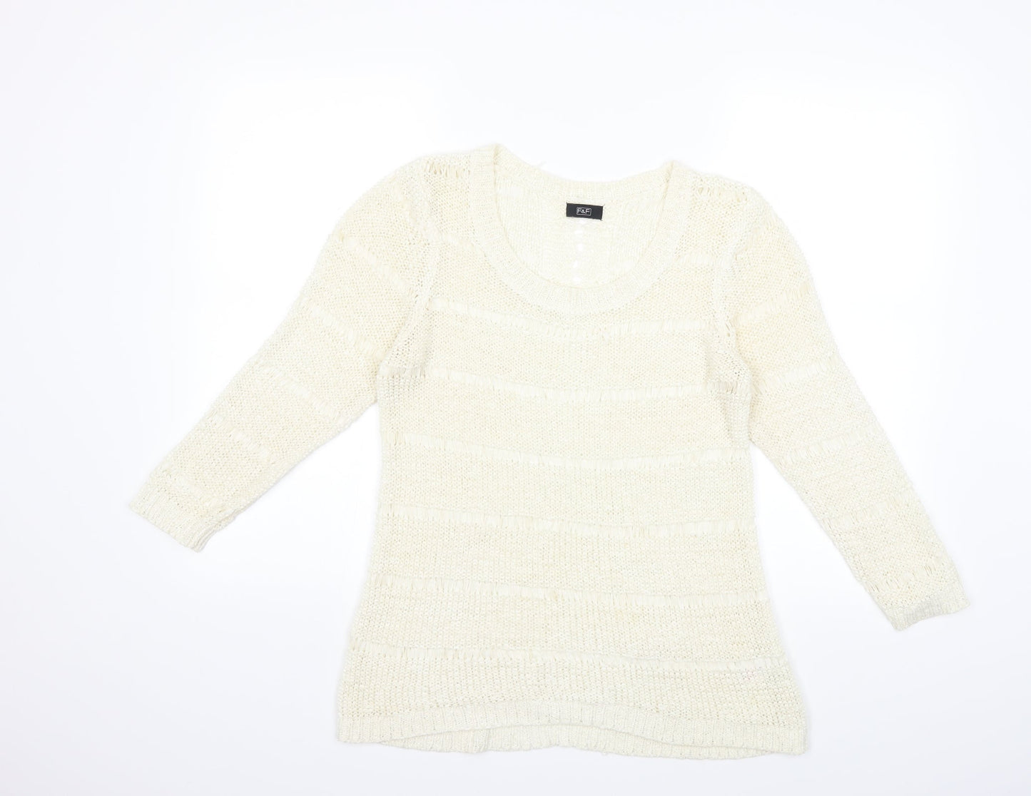 F&F Womens White  Knit Pullover Jumper Size 12