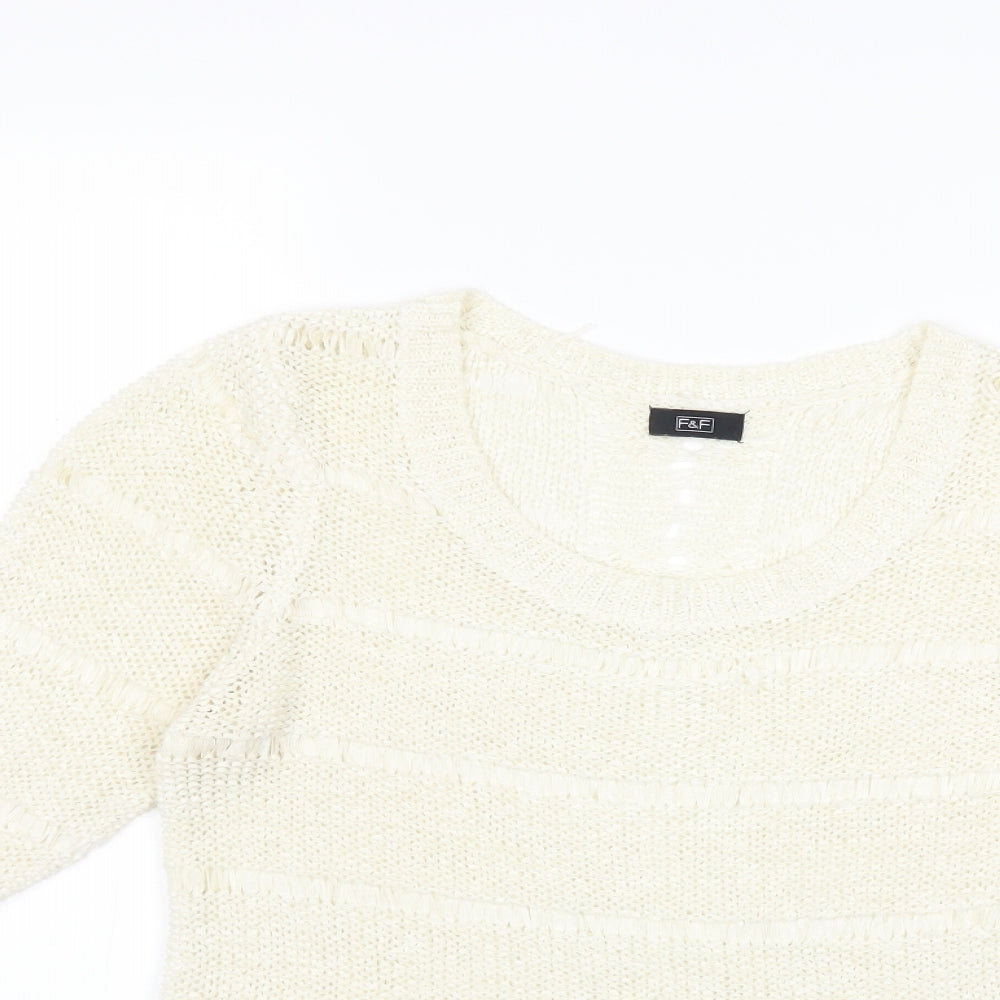 F&F Womens White  Knit Pullover Jumper Size 12