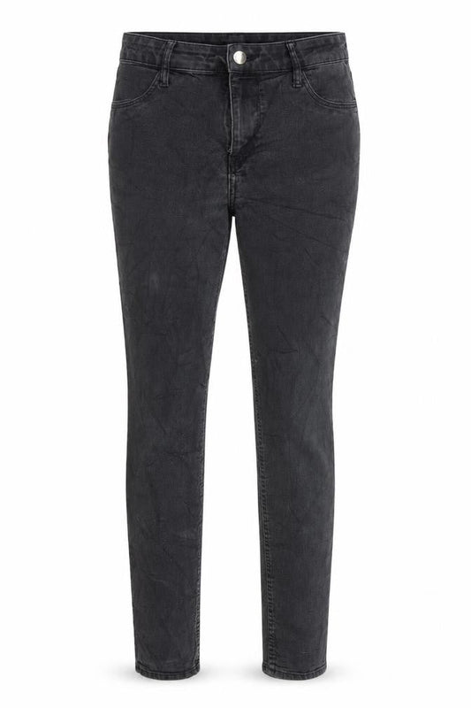 Front view of H&M women’s black denim skinny jeans, size UK 30, in, 28-inch leg