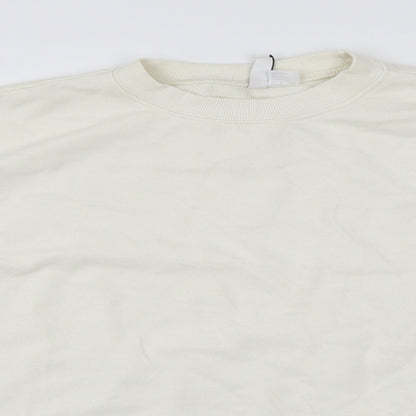 Close-up detail of H&M women’s white jumper, size M