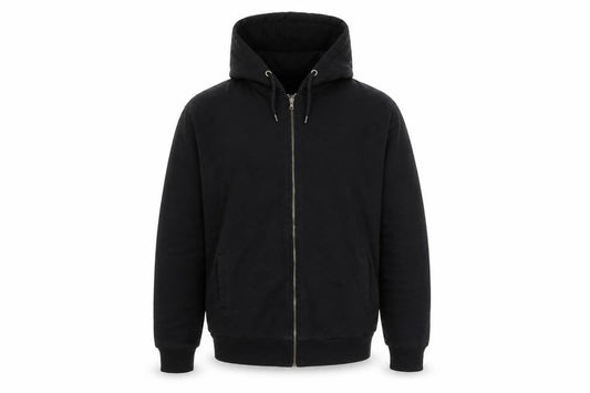 Front view of Cedarwood State men’s black full zip hoodie, size XS