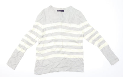 Additional front view of Marks & Spencer women’s grey striped jumper, size UK 10