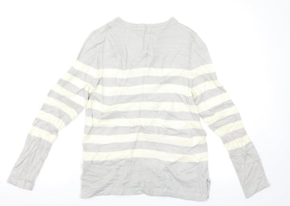 Back view of Marks & Spencer women’s grey striped jumper, size UK 10
