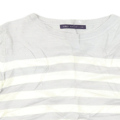 Close-up detail of Marks & Spencer women’s grey striped jumper, size UK 10