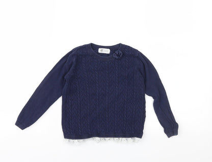 Front view of H&M girls’ blue knit jumper, size 2-3, years