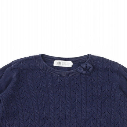 Close-up detail of H&M girls’ blue knit jumper, size 2-3, years