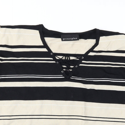 Close-up detail of Principles women’s brown striped knit jumper, size UK 18