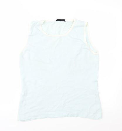 Front view of Hennes women’s blue knit vest jumper, size L