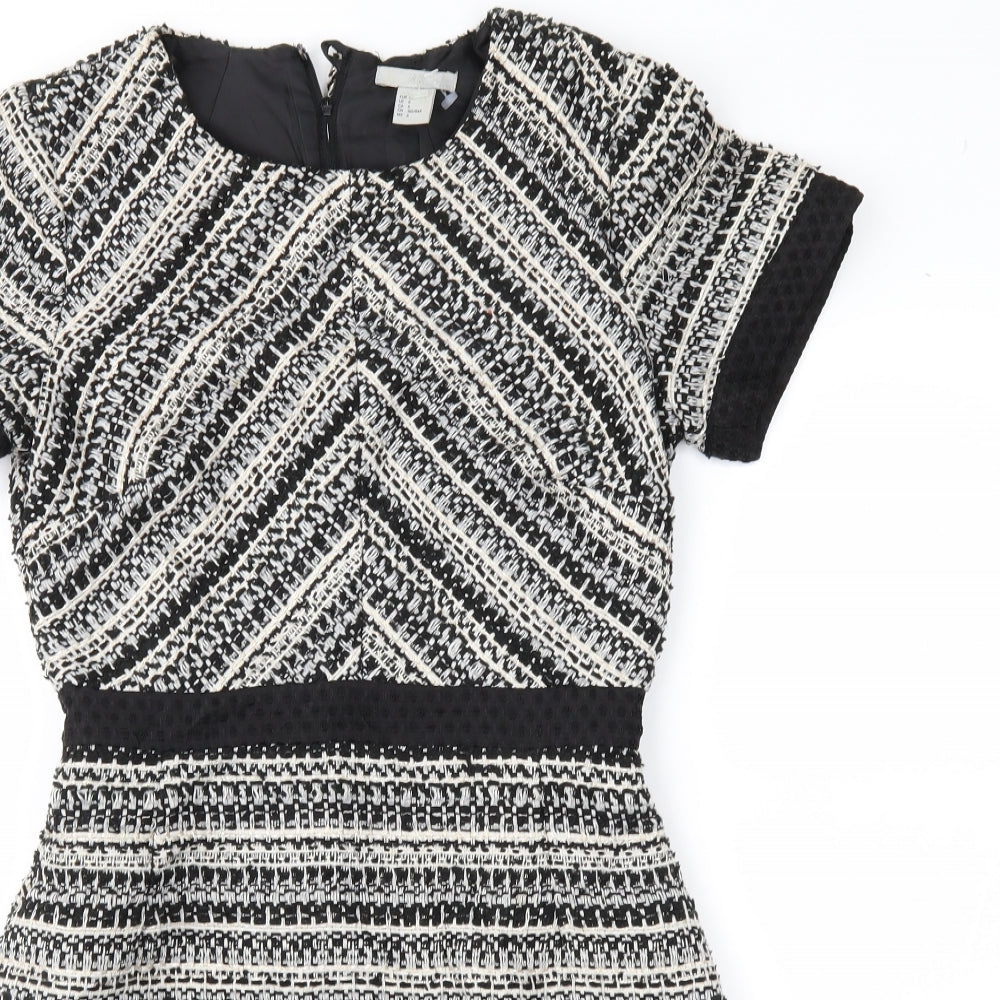 H&M Womens Black Geometric  Fit & Flare  Size 8