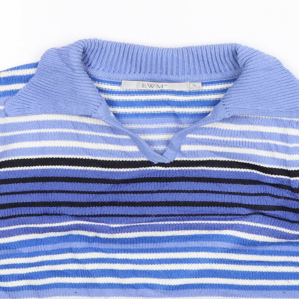 EWM Womens Blue Striped Knit Pullover Jumper Size 12