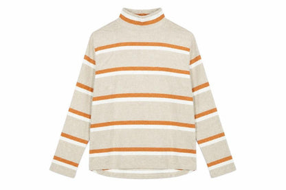 Front view of Tu women’s brown striped knit jumper, size UK 14