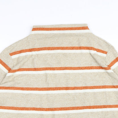 Close-up detail of Tu women’s brown striped knit jumper, size UK 14