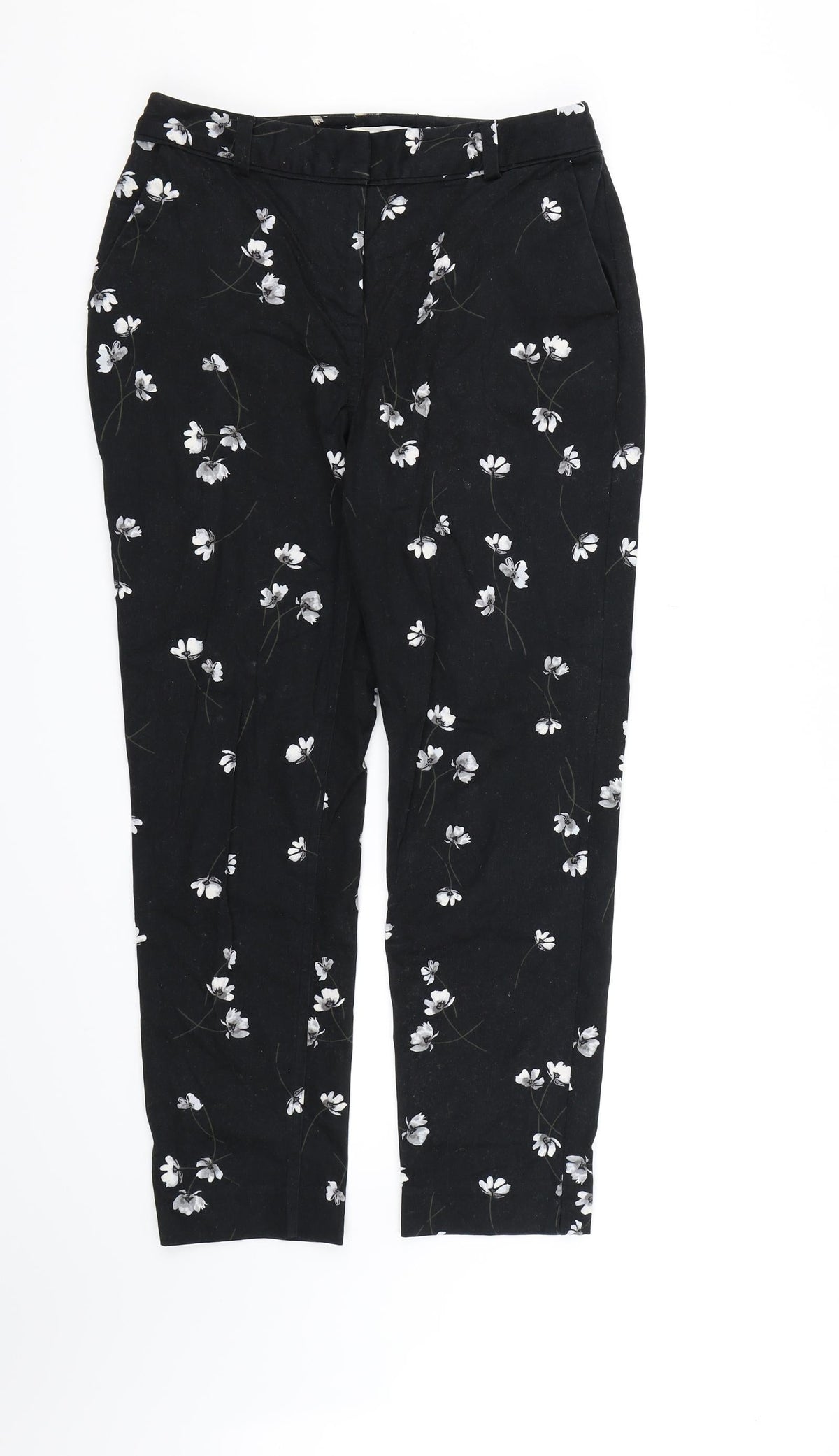 Additional front view of RJR.John Rocha women’s black floral trousers, size UK 10, 26-inch leg