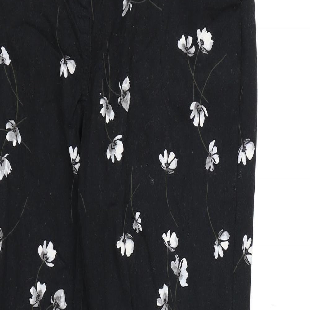 Close-up detail of RJR.John Rocha women’s black floral trousers, size UK 10, 26-inch leg